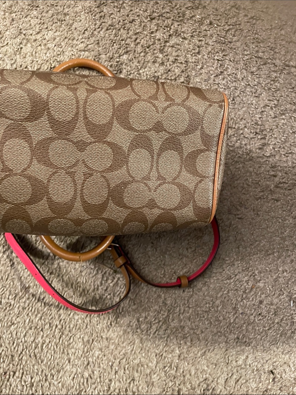 Coach Brown Signature Satchel with Tan Leather and Pink Trim - Picture 3 of 3